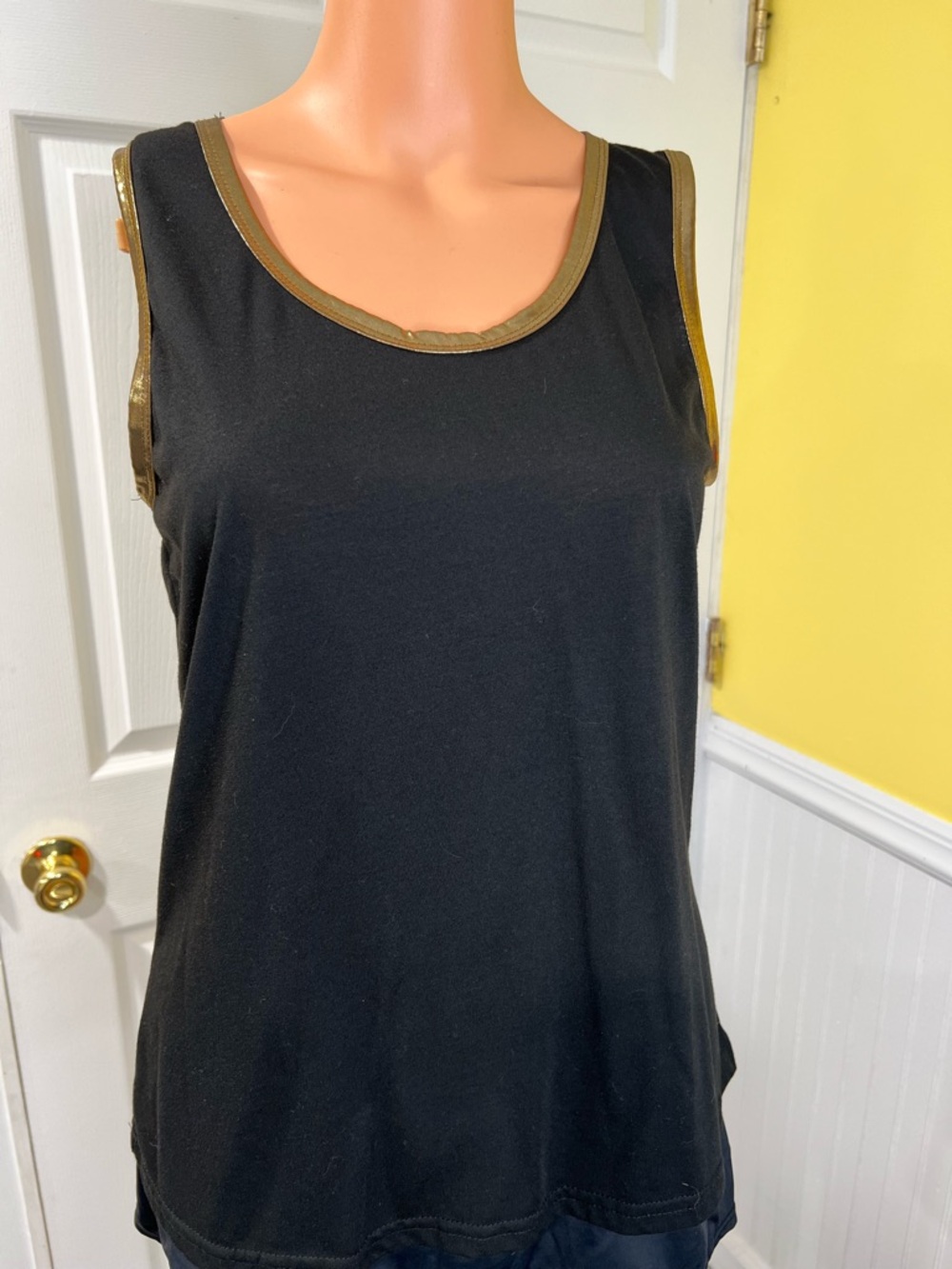 Black Tank Top with Gold Trim - Women's Sleeveless Top
